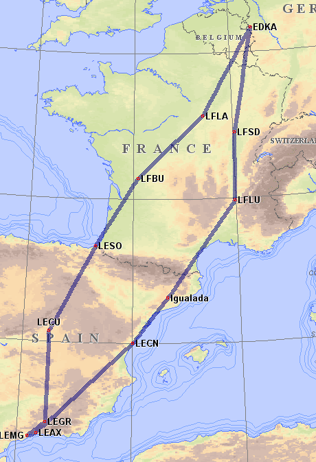 Die geplante Flugstrecke